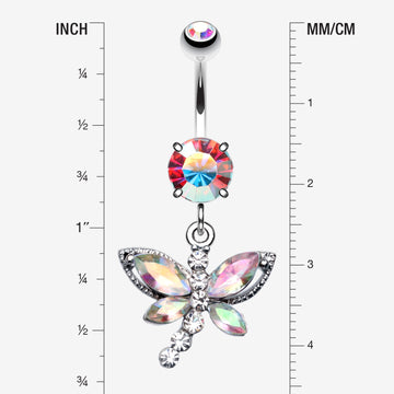 Detail View 1 of Dragonfly Glam Belly Ring-Aurora Borealis